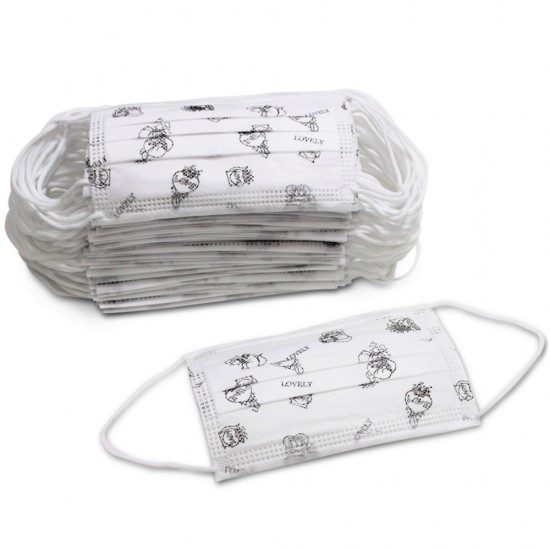 Little Story - Child Face Mask  3-Ply - 50 Pcs - White Printed
